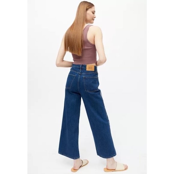 BDG Patchwork Velvet Jacquard High Waisted Wide Leg Blue Jeans - Picture 5 of 15